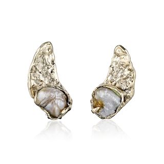 A Pair of 14K White Gold Pearl Earclips