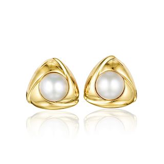 Gump's 18K Gold Mabe Pearl Earclips