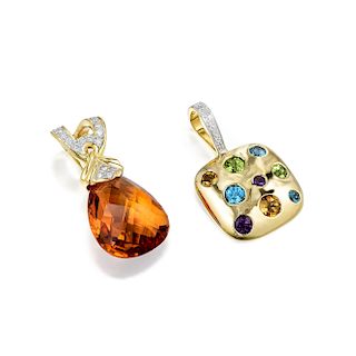 A Group of Multi-Gem 18K and 14K Gold Pendants
