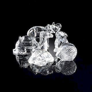 A GROUP OF FIVE FRENCH AND ENGLISH CRYSTAL ANIMAL FIGURES,EACH SIGNED, MODERN,