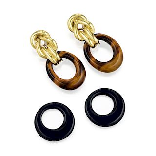A Pair of 18K Gold Earrings with Detachable Hoops