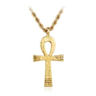 James Avery 14K Gold Ankh Cross Pendant and Necklace