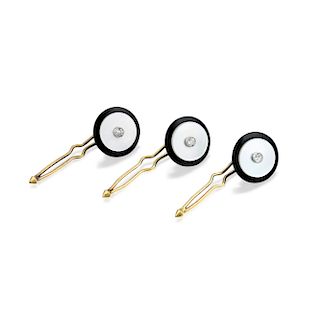 Cartier 18K Gold Diamond Mother of Pearl and Onyx Tuxedo Buttons, French
