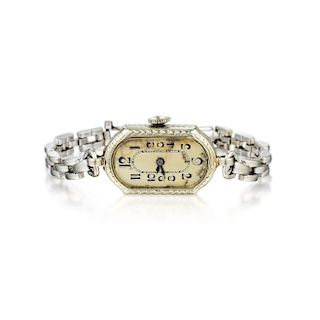 An Antique Ladies' 14K White Gold and Stainless Steel Watch