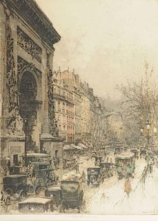 LUIGI (ALOIS HEINRICH) KASIMIR (Austrian/American 1881-1962) AN ETCHING, "Paris, Porte St. Denis, 1925,"