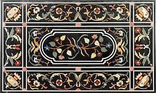 A RENAISSANCE STYLE PETRA DURA INLAID BLACK MARBLE TABLE TOP,LATE 20TH CENTURY,