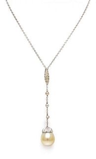 A White Gold, Diamond and South Sea Pearl Necklace, 6.90 dwts.