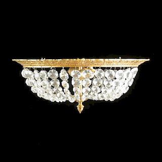 A PAIR OF NEO CLASSICAL REVIVAL STYLE CUT GLASS MOUNTED GILT BRASS CEILING LIGHT FIXTURES, MODERN,