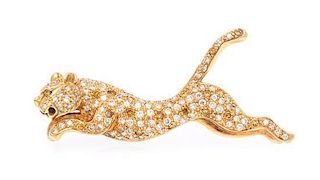 * An 18 Karat Yellow Gold, Diamond and Fancy Colored Diamond Panther Brooch, 7.50 dwts.