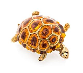 * A Yellow Gold, Polychrome Enamel and Diamond Turtle Brooch, 6.80 dwts.