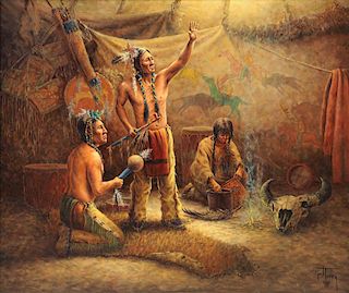 JACK L. TERRY (American/Texas b.1966) A PAINTING, "Lodge of Buffalo Medicine,"