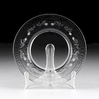 A SET OF TWELVE VINTAGE CUT AND ETCHED CRYSTAL SALAD PLATES, POSSIBLY AMERICAN, 20TH CENTURY,
