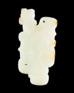 A CHINESE ARCHAISTIC STYLE CARVED WHITE JADE PENDANT,