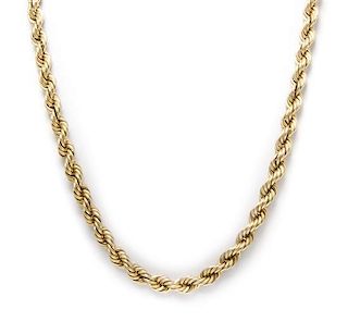 A 14 Karat Yellow Gold Rope Chain Necklace, 50.70 dwts.