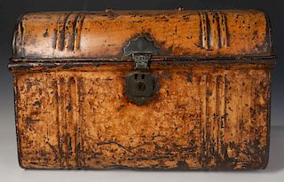A JONES BROS 19TH CENT ENGLISH TOLE TRAVEL TRUNK
