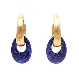 A Pair of 14 Karat Yellow Gold and Multi Gem Convertible Hoop Earclips, 15.70 dwts.