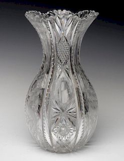 AN ABP CUT GLASS 'BOWLING PIN' VASE SIGNED LIBBEY