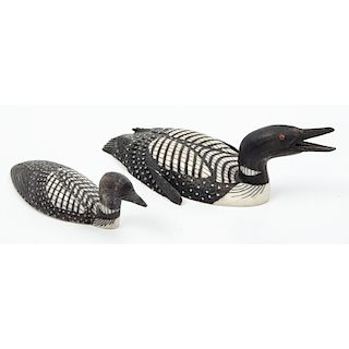 Fred Mayac (Inupiaq, 20th century) Alaskan Eskimo Walrus Ivory Carvings of the Common Loon