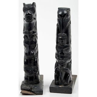 Haida Argillite Totem Pole Bookends