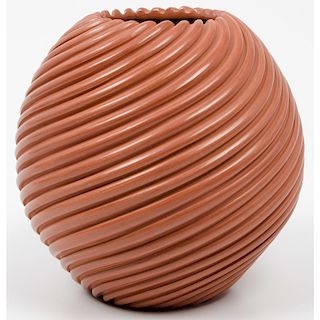 Damian Toya (Jemez, b. 1971) Redware Swirl Melon Pottery Jar