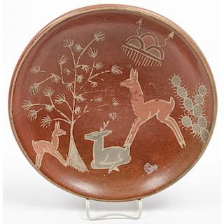 Lorencita Naranjo Tafoya (1899-1987) Polychrome Redware Pottery Plate