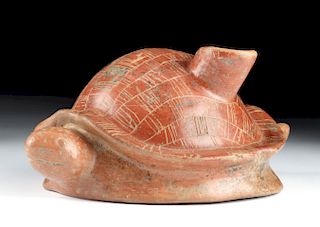 Superb Colima Pottery Redware Turtle Vessel - Rare Form
