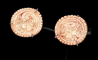 Mixtec Shell Ear Spool Fronts - Heads of Lords (pr)