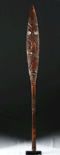 Early 20th C. Maori Wood Gardening Paddle w/ Inlays