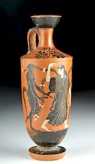 Superb Attic Black-Figure Lekythos w/ Satyrs & Maenad