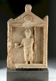 Roman Marble Funerary Stele - Temple w/ Male