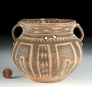 Chinese Qijia Painted Ceramic Vessel with Shell Inlay