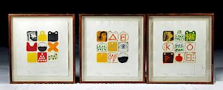 Triptych of Framed / Signed Joe Tilson Etchings, 1982