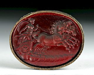 18th C. Neoclassical Glass Intaglio - Woman on Chariot