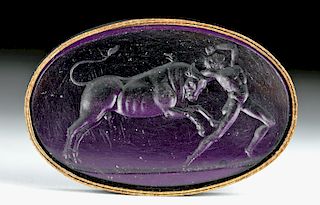 18th C. Neoclassical Glass Intaglio - Bull & Athlete