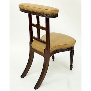 Victorian Style Carved Wood and Upholstered Prayer Chair. Scuffs and scratches to legs.