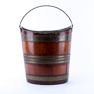 Antique Barrel Style Wood Coal Bucket or Planter. Unsigned.