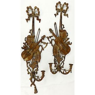 Early 19th Century French Louis XVI Style Carved Wood Two Light Sconces. Traces of original pigment.