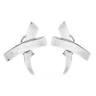 Paloma Picasso for Tiffany & Co Sterling Silver "X" Earrings. Signed, stamped 925.