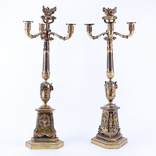 Pair 19th Century French Gilt Bronze Candelabra. Each with 4 lights.