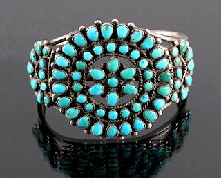 Navajo Sterling Silver Turquoise Petit Point Cuff