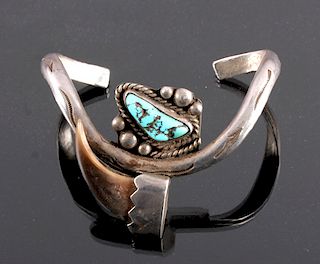 Navajo Sterling Silver Turquoise Bear Claw Cuff
