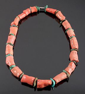 Navajo Coral & Turquoise Nugget Necklace