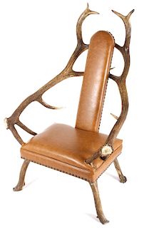 Rustic 7x7 Montana Elk Antler Leather Lounge Chair