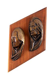 Original Ace Powell Bronze Indian Relief Sculpture