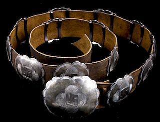 Navajo Whirling Log Silver Concho Belt c.1890-1910