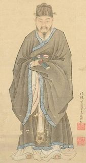 A FRAMED CHINESE SCROLL PAINTING OF A SCHOLAR, LATE 19TH/EARLY 20TH CENTURY,