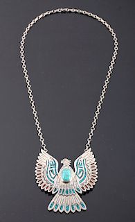 Navajo Sterling Silver Turquoise Eagle Necklace