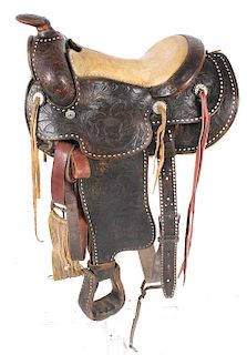 Antique Mexican Tooled Western Saddle