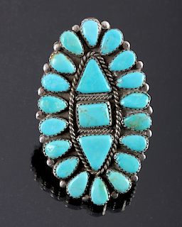 Navajo Sterling Silver Turquoise Petit Point Ring