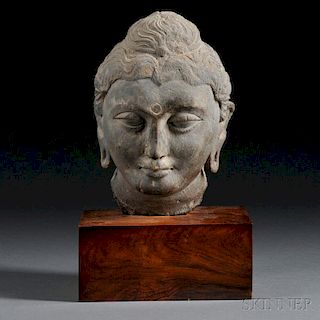 Gandharan-style Gray Schist Head of Buddha